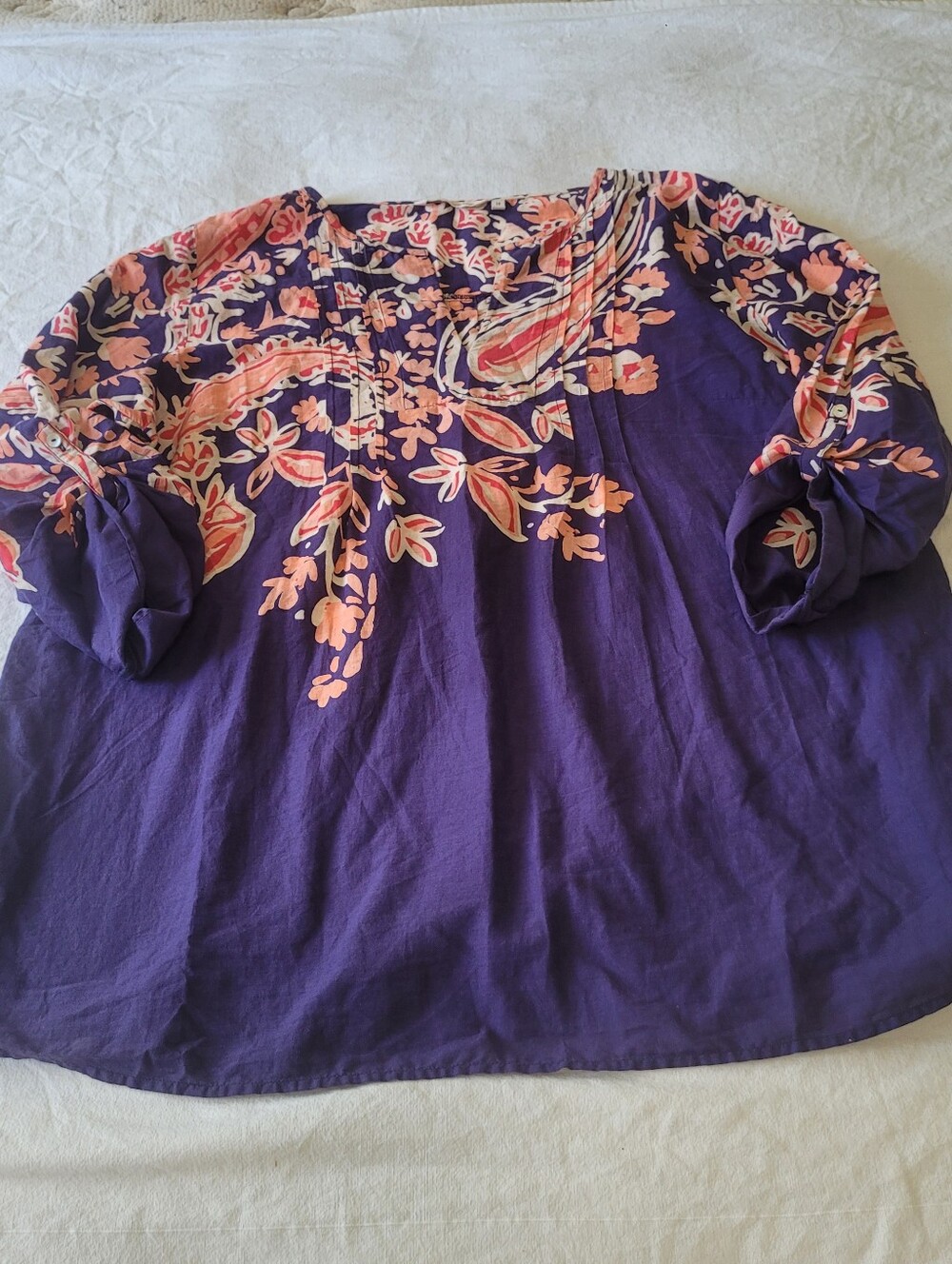 Soft Surroundings Size 1X Cotton Tunic Top Blouse Floral Boho Coastal Resort